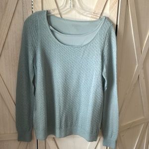 Blue sweater with silk tank underneath